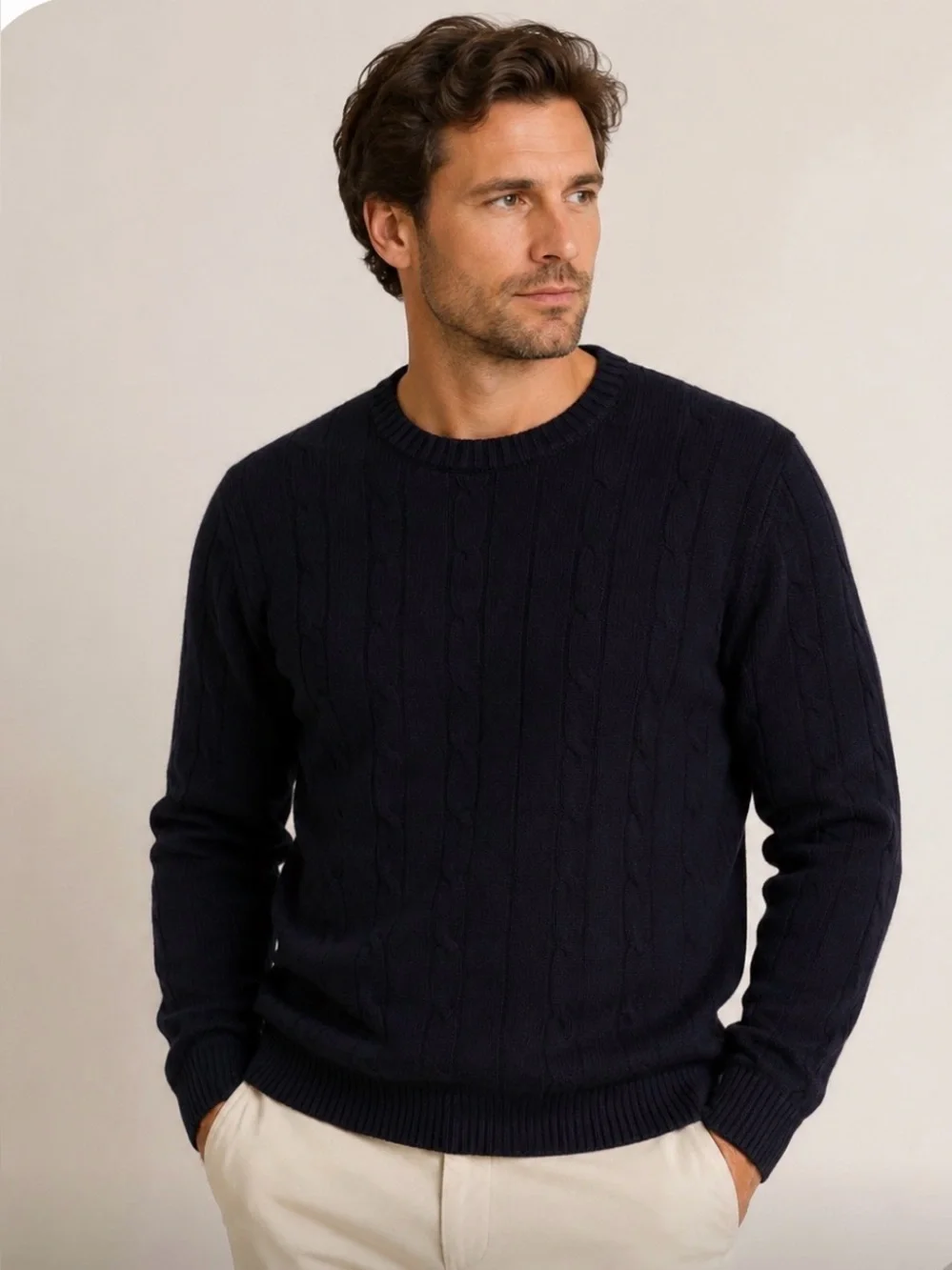 Oscar De La Renta Mens Navy Pullover Sweater Ribbed Size Large 100% Cotton